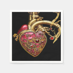 Servilleta De Papel Corazón de Steampunk Rubíes y Engranajes Anatómico
