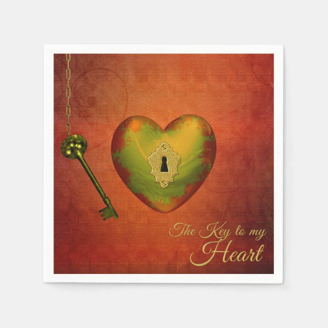 Servilleta De Papel Corazón dorado con clave (Anverso)