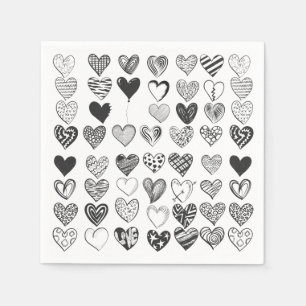 Servilleta De Papel Corazón en blanco y negro