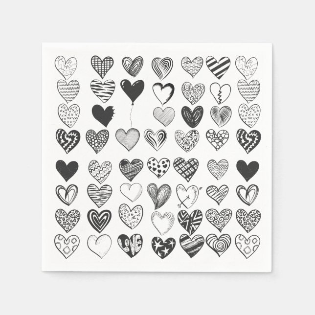 Servilleta De Papel Corazón en blanco y negro (Anverso)
