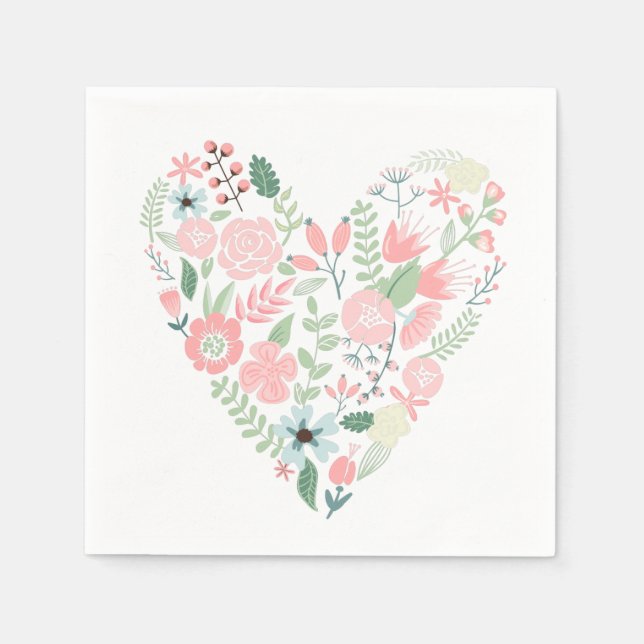 Servilleta De Papel Corazón Floral Delicado (Anverso)