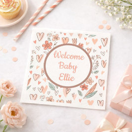 Servilleta De Papel Corazón Floral Nombre Personalizado