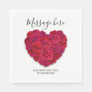 Servilleta De Papel Corazón Floral Romántico Rosa Roja con Texto Perso