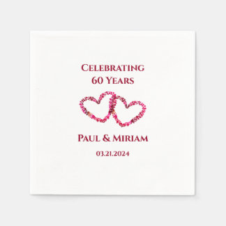 Servilleta De Papel Corazón floral rosada personalizada de 60 años