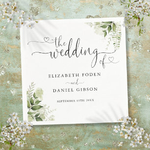 Servilleta De Papel Corazón Floral Verde Script Bodas