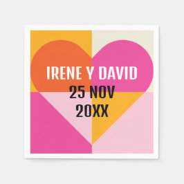 Servilleta De Papel Corazón Geométrico Cuadrícula Naranja y Rosa