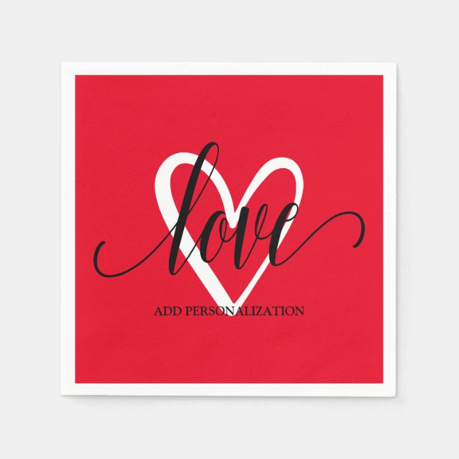Servilleta De Papel Corazón minimal elegante en rojo (Anverso)