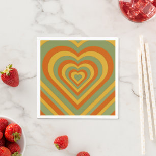 Servilleta De Papel Corazón retro de Groovy verde apagado