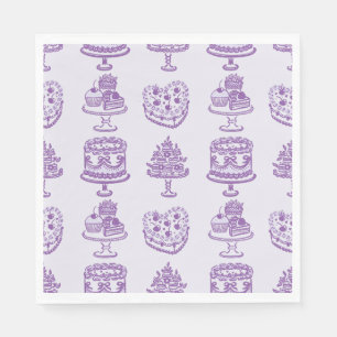 Servilleta De Papel Corazón Retro de Lazo Morado Torta Coquette de San