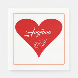 Servilleta De Papel Corazón Rojo Amor Nombre y Monograma del Día de Sa