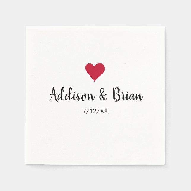 Servilleta De Papel Corazón rojo Boda personalizado (Anverso)