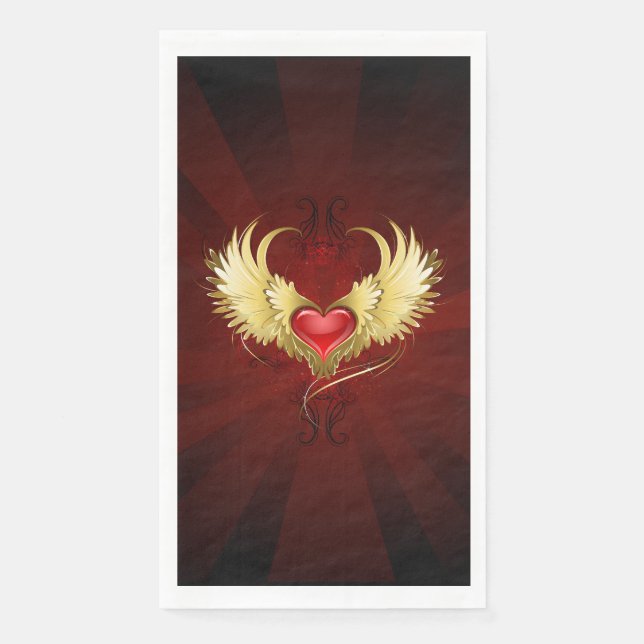 Servilleta De Papel Corazón Rojo con Alas Doradas (Anverso)
