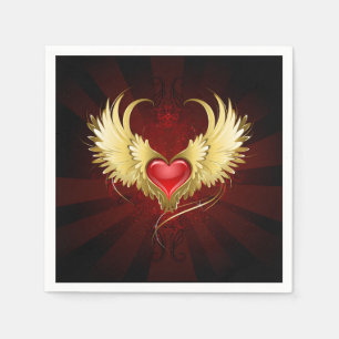 Servilleta De Papel Corazón Rojo con Alas Doradas