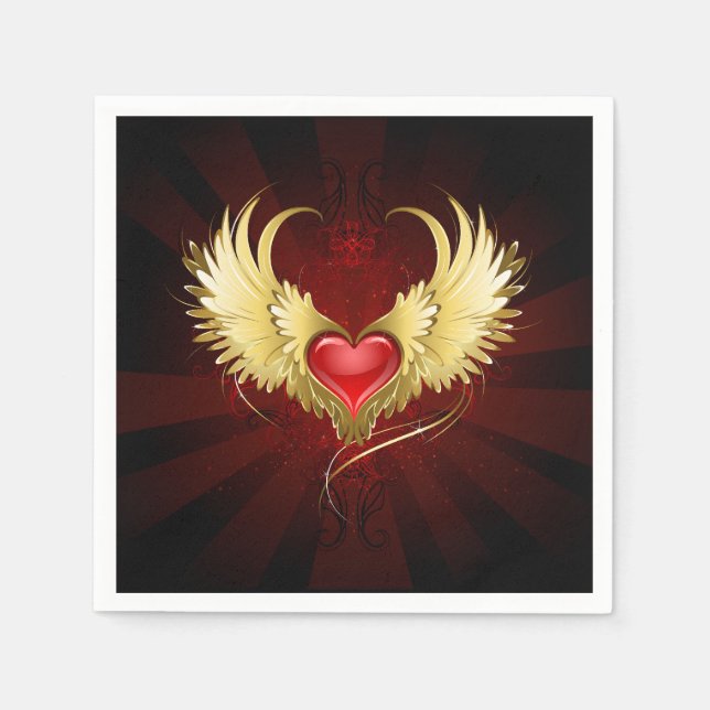 Servilleta De Papel Corazón Rojo con Alas Doradas (Anverso)