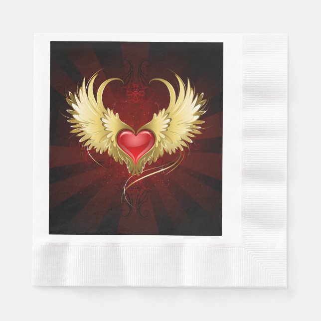 Servilleta De Papel Corazón Rojo con Alas Doradas (Anverso)