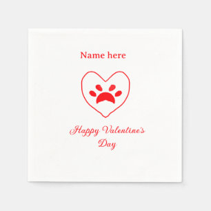 Servilleta De Papel Corazón rojo perro gato pata feliz día de San Vale