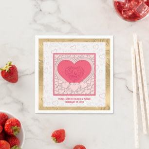 Servilleta De Papel Corazón Rosa Elegante Feliz Día de San Valentín co