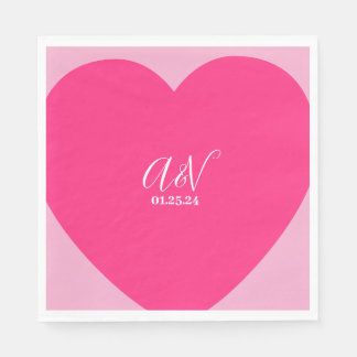 Servilleta De Papel Corazón Rosa Escritura Parejas Fecha Bodas