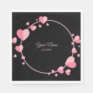 Servilleta De Papel Corazón Rosa Negro Geométrico Boda Fiesta Elegante
