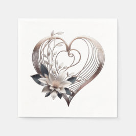 Servilleta De Papel Corazón rosado moderno con flores-Boda-