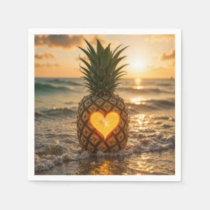 Servilleta De Papel Corazón tallado en una piña en una playa