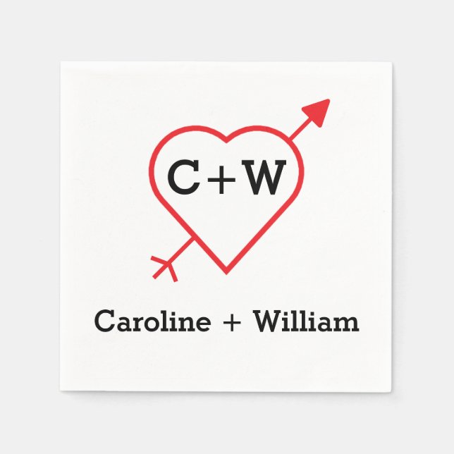 Servilleta De Papel Corazón Y Flecha Monograma (Anverso)