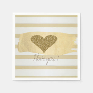 Servilleta De Papel Corazones Adorables con Brillo Dorado Rayas-Te Amo