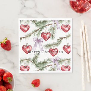 Servilleta De Papel Corazones Árboles Rojo Morado Lazos Navidad