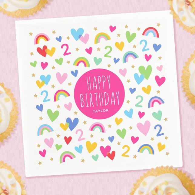 Servilleta De Papel Corazones arcoiris Segundo cumpleaños Fiesta nombr (Subido por el creador)