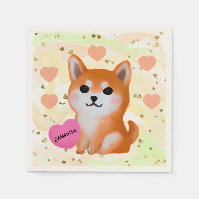 Servilleta De Papel Corazones chiba inu | Para Perro Lover (Anverso)