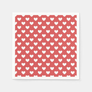 Servilleta De Papel Corazones Clásicos Blanco - Rojo Coral