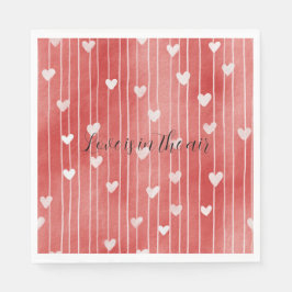 Servilleta De Papel Corazones de Amor Rayas Blancas Rojos Románticos