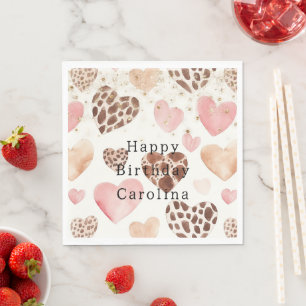 Servilleta De Papel Corazones de Animal de Crema Rosa Brillo Dorado Cu