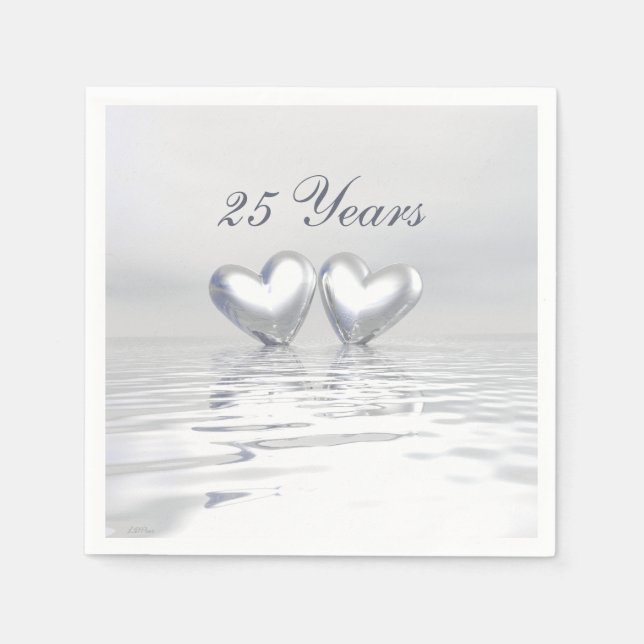 Servilleta De Papel Corazones de aniversario de plata (Anverso)