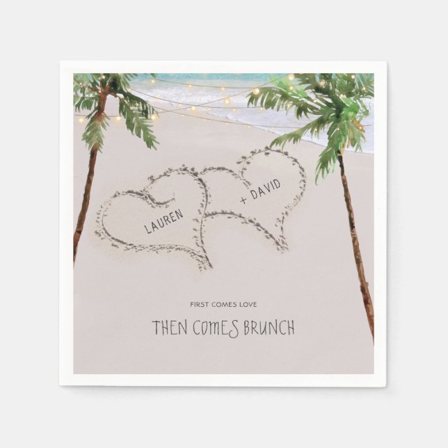 Servilleta De Papel Corazones de Arena de Playa Palma Tropical | Boda  (Anverso)