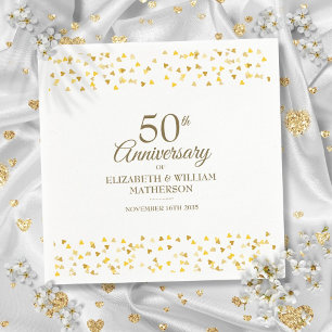 Servilleta De Papel Corazones de Confeti de Amor Dorado 50 Aniversario