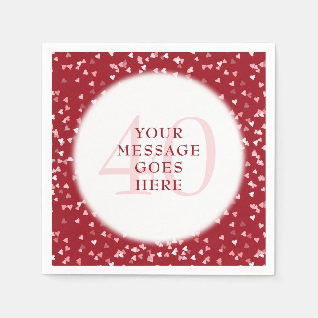 Servilleta De Papel Corazones de Confeti de Amor Rubí del 40 Aniversar (Anverso)