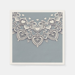 Servilleta De Papel Corazones de encaje blanco Encanto romántico elega