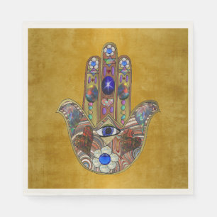 Servilleta De Papel Corazones de Hamsa Flores Ópalo Arte en Oro