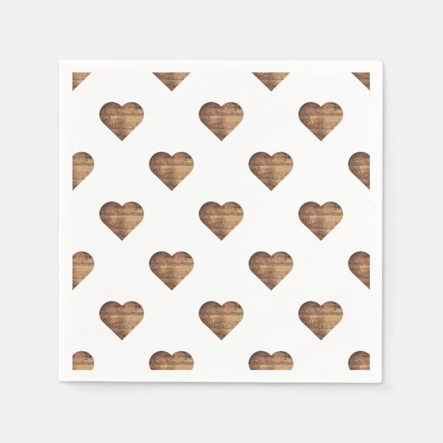 Servilleta De Papel Corazones de Madera Marrón Rústicos Grandes Simétr (Anverso)