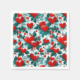 Servilleta De Papel Corazones de Navidades rojos nevados y holly