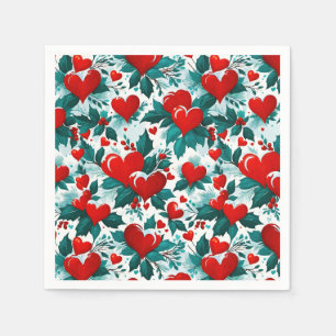 Servilleta De Papel Corazones de Navidades rojos nevados y holly