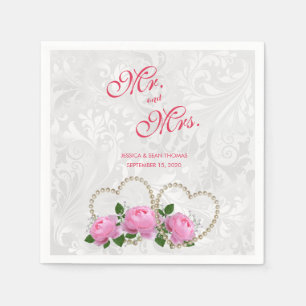 Servilleta De Papel Corazones de perla y rosas de Damasco Boda