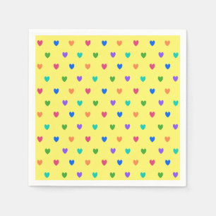Servilleta De Papel Corazones de polka arcoiris sobre amarillo