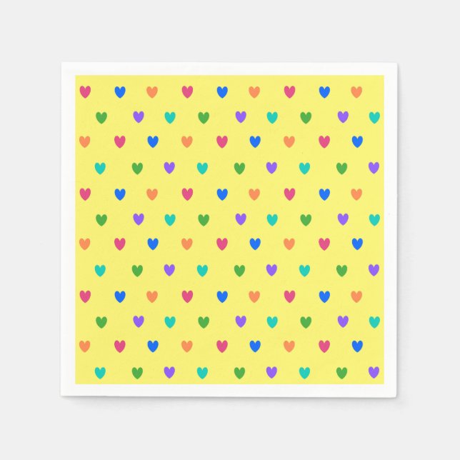 Servilleta De Papel Corazones de polka arcoiris sobre amarillo (Anverso)