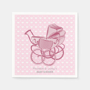 Servilleta De Papel Corazones de Pram Rosa Baby Shower Personalizado E