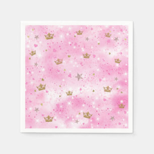 Servilleta De Papel Corazones de Princesa Rosa Estrellas y Coronas Fie