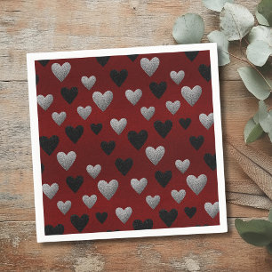 Servilleta De Papel Corazones de Purpurina Plateada y Negra de San Val