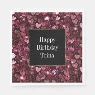 Servilleta De Papel Corazones de Purpurinas rosados rojos de Borgoña