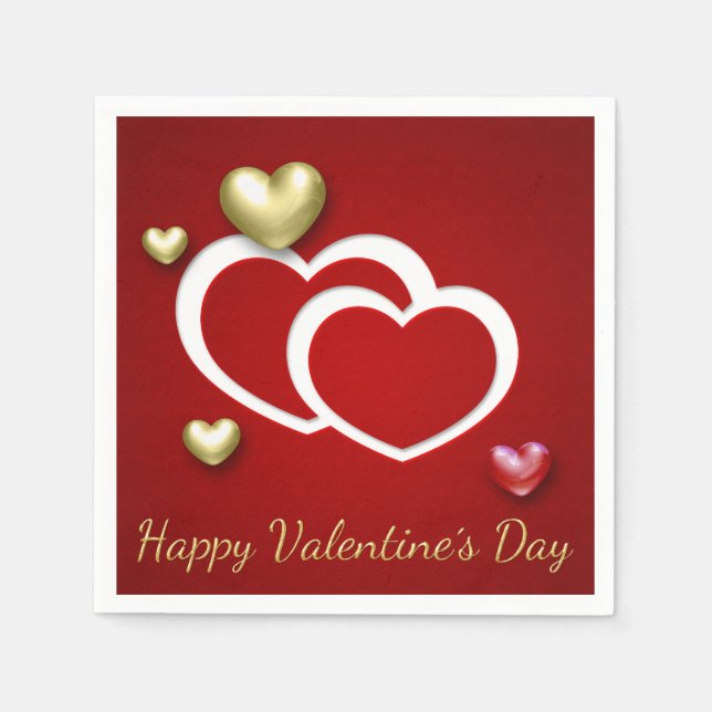 Servilleta De Papel Corazones de San Valentín Rojo Moderno (Anverso)